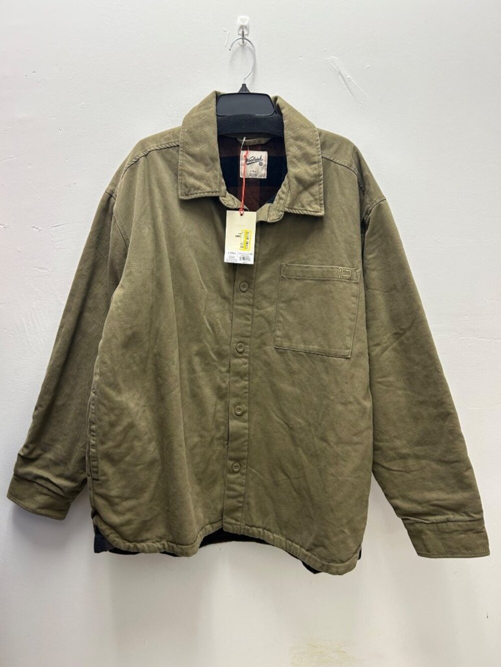 K-229 Woolrich Lined Olive Green Men's Large Tall Shirt Jacket With Button Front